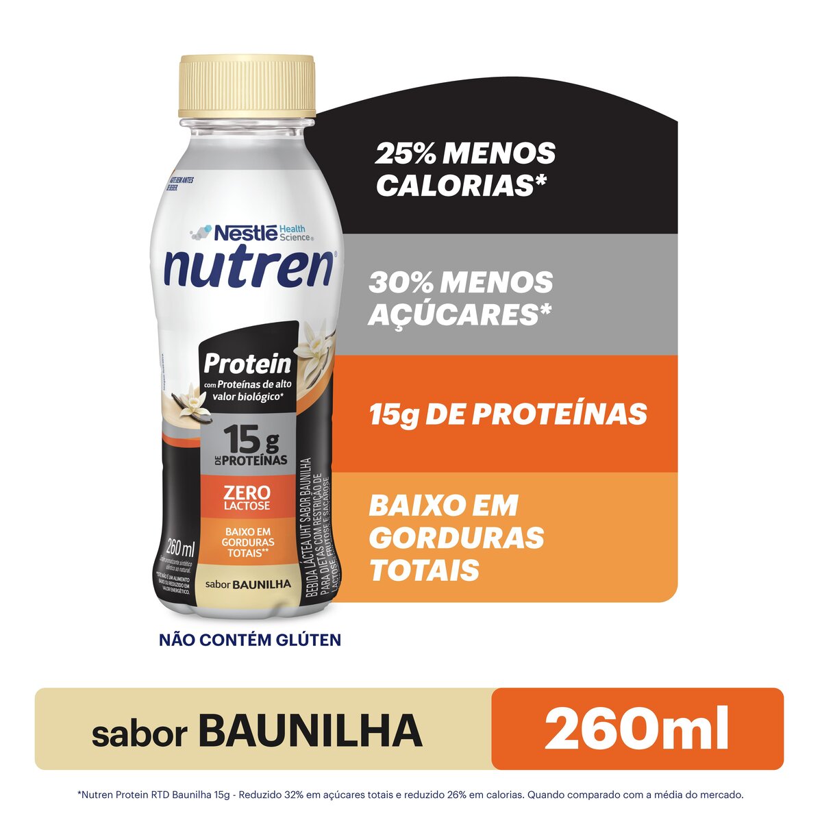 Bebida Láctea Nutren Protein 15g Baunilha Zero Lactose 260ml